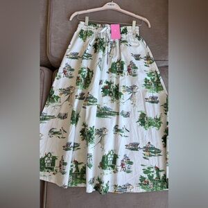 Rare Katie Kime Knoll Toile Golf Print Skirt NWT Cotton Poplin Size XS